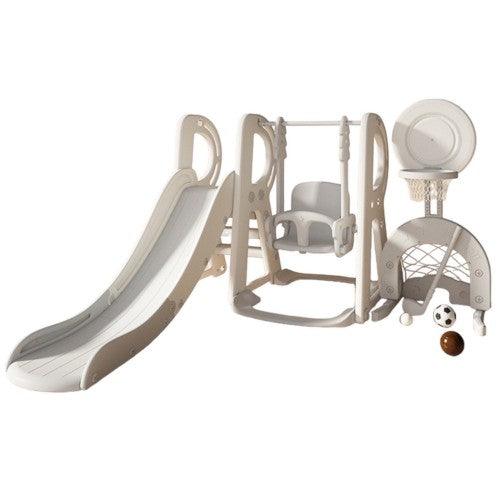 5-in-1 Kids Slide and Swing Set with Adjustable Hoop, Soccer Goal, Golf Hole for Indoor, Outdoor (White) - Toytexx 5-in-1 Kids Slide and Swing Set with Adjustable Hoop, Soccer Goal, Golf Hole for Indoor, Outdoor (White) - Toytexx